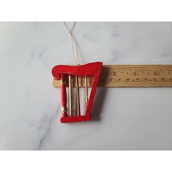 Vintage Christmas Wooden Harp Ornament - Picture 9 of 10